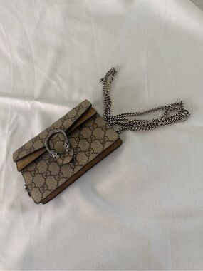 Gucci GG Supreme Crossbody Bag in Beige and Brown with Silver Hardware
